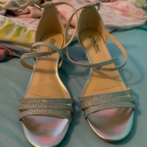 American Glamour Badgley Mischka Silver Wedges